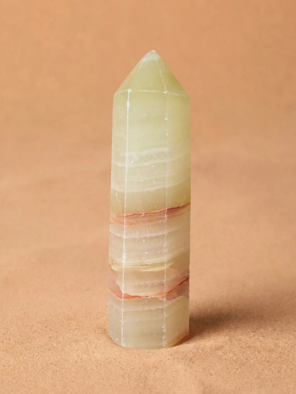 80gs Banded Green Calcite Crystal Tower Obelisk Natural Healing Stone Decor 3.5"